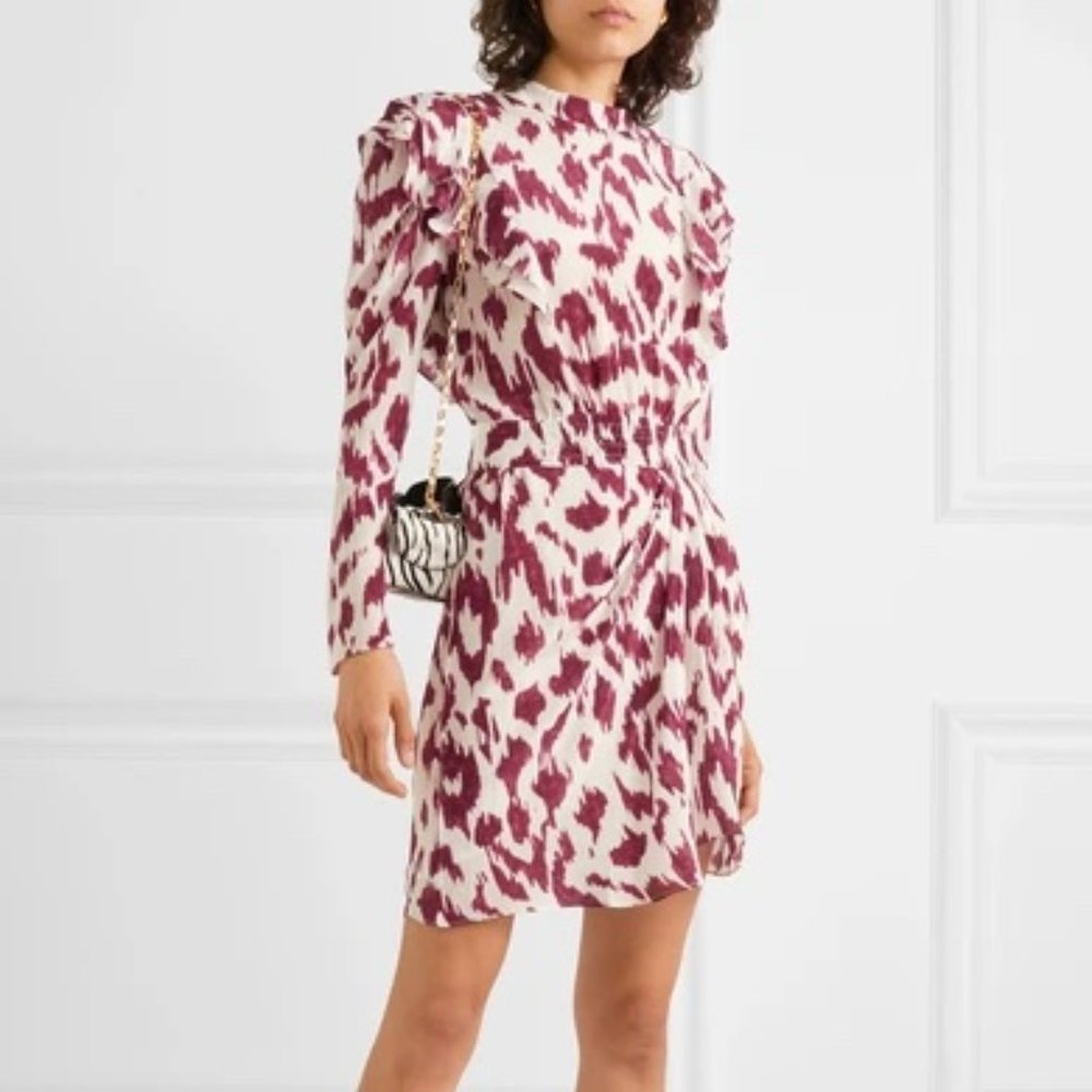 Yoana Ruffled Printed Silk Crepe De Chine Mini Dress In Ecru